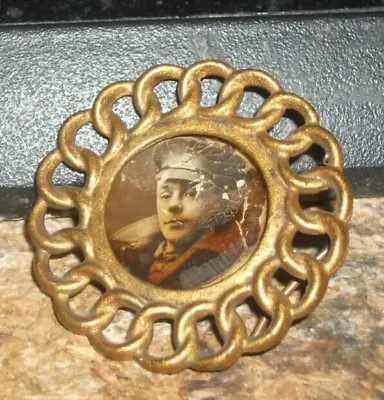 ANTIQUE/VINTAGE  MINIATURE  METAL PICTURE FRAME With MILITARY PHOTO • $99.99
