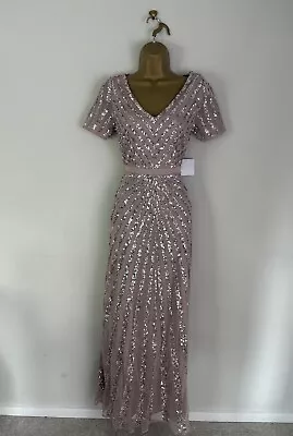 Maya Deluxe Dress Size 8 Sequin Maxi Frosted Pink Evening Party • £39.95