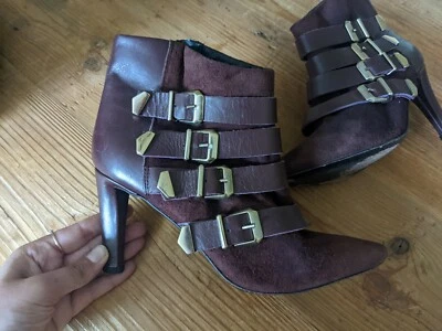 £24.99 • Buy The Kooples Burgundy & Gold Suede Heeled Boots UK 7