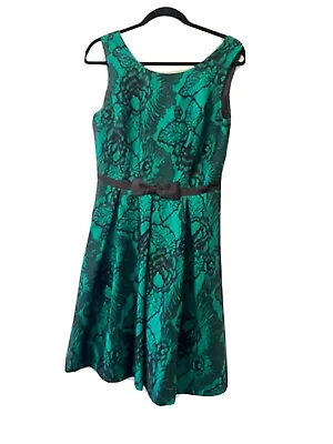$35 • Buy Review Size 12, Work Or Evening Dress, Green With Black Lace, Perfect Condition