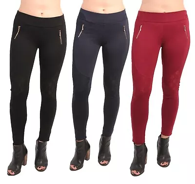 Miss Anna Leggings Women's High Waist Stretch Slim With Lace Single Zip • £8.90