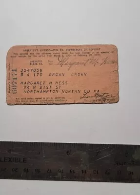 Vintage Womans 1934 Drivers License Card • $18