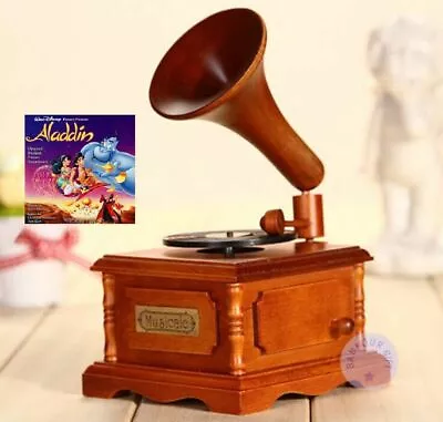 JAPAN SANKYO WOOD PHONOGRAPH WIND UP MUSIC BOX :  Aladdin - A Whole New World • $75.72