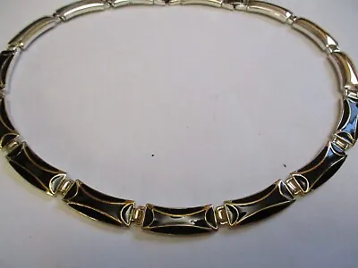 Vintage Signed Monet Gold & Black Enamel Rectangle Link Collar Necklace • $7.99