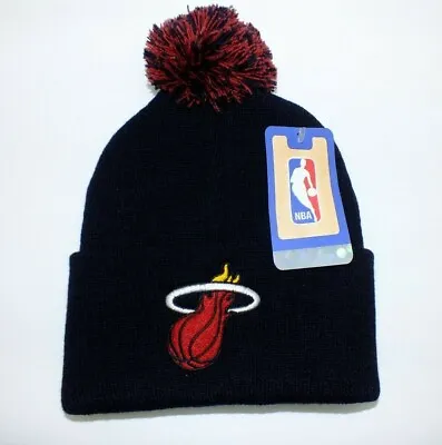 New Adidas Miami Heat Nba Knit Beanie Winter Hat Cuffed With Pom • $21.95