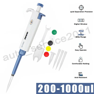 $23.80 • Buy Single Channel Pipette Adjustable Volume 200-1000ul Micro Transfer Pipettors Lab