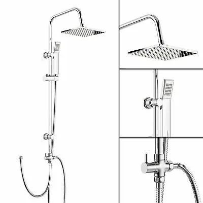 £28.99 • Buy Large Shower Kit Twin Head Waterfall Chrome Adjust Riser Rail Chrome Square Set
