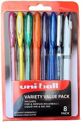 8x Uni-Ball Gift Set Pack Black Blue Eye UB-150 UM-120 UM-170 UB-247 Assorted • £3.99