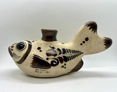 Tonala Mexico Pottery Candle Holder Fish Signed • $18.99