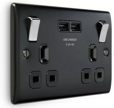 £15.49 • Buy BG Nexus NMB22U3B GRAPHITE MATT BLACK 13Amp Double USB Plug Wall Socket 2 Gang