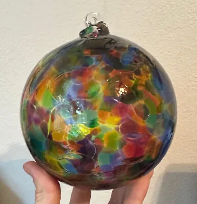 Vintage KITRAS Hand Blown Art Glass Ball Sphere Multi Color Hanging Ornament 5  • $70