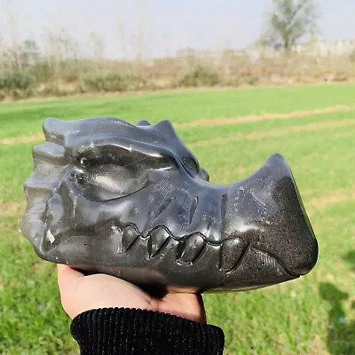 8.73LB Natural Black Jade Dragon Head Carving Ornament Energy Decoration • $0.99