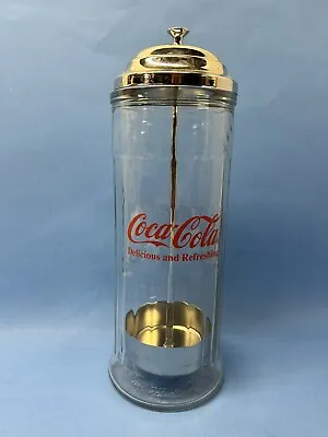 Vintage 1992 Coca-Cola Straw Dispenser Diner Style Heavy Glass Chrome Top • $14.99