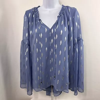 Jennifer Lopez Blouse Women's XS Blue Chiffon Tunic Long Sleeve Lightweight • $14.99