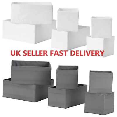£10.95 • Buy IKEA SKUBB Set Of 6 Drawer Organiser Storage Cloth Boxes Wardrobe Grey / White