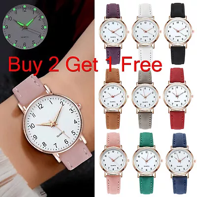 Buy 2 Get 1 Free Womens Watch Ladies Faux Leather Strap Quartz Wrist Watches • $12.99