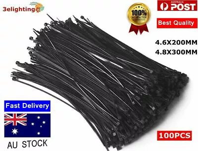 Black Nylon Cable Zip Ties {4.8 Mm X 300mm} UV Stabilised For Trade USE100 PCS • $7.80