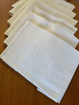 Vintage Set Of 6 French MG Monogrammed Napkins • $31.56