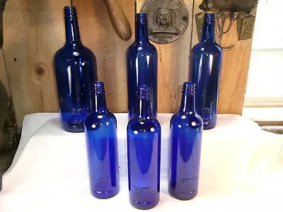 Lot Of 6 Vintage Skyy Cobalt Blue Glass Vodka Bottles ~ Empty • $15.99