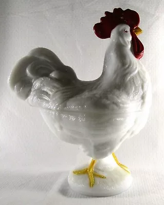 Vintage Westmoreland Milk Glass Standing Rooster Two Piece Covered Candy Dish. • $21.90