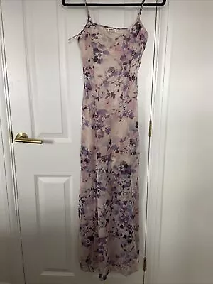 Miss Selfridge Petite Floral Maxi Dress Lined Purple Lilac Pink Blue UK 6P 6 8 X • £7.50