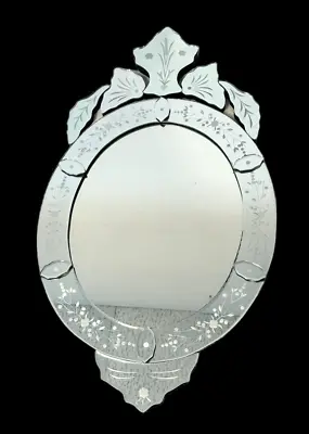 Vintage Venetian Style Cut Glass Oval Wall Mirror 30  • $150