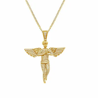 Diamond 14K Yellow Gold Plated Micro Pave Gabriel The Guardian Angel Pendant • $193.54