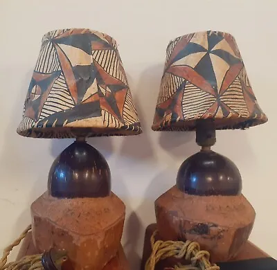 ANTIQUE  TIKI  BAR 2 Vtg Hawaiian  ALOHA  Lamps  Coconut TAPA SHADES 1930s 40s  • $650