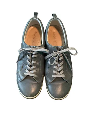 Mens Ecco Grey Leather Lace Up Loafers Size 9.5 / 40 Comfort  Work Casual Shoes • $22.99