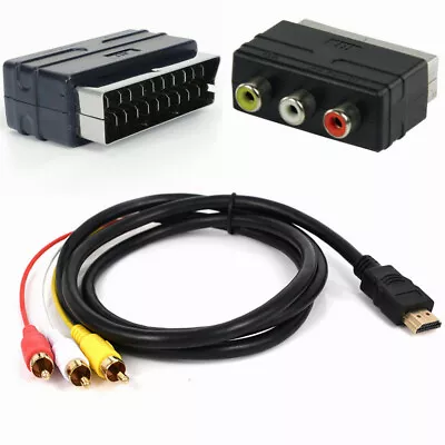 RGB SCART/HDMI Plug Male To 3 RCA Female A/V Adaptor Converter For TV DVD VCRs • £7.99