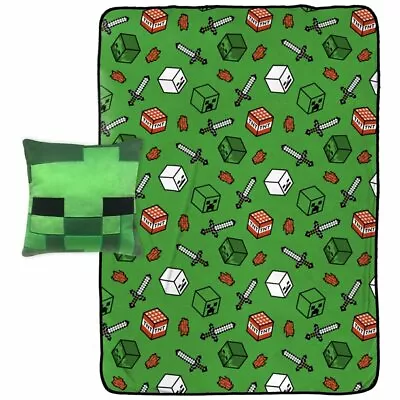 Minecraft Plush Throw Soft Fuzzy Cozy Blanket And  Fluffy Pillow 40*40 • $56.99