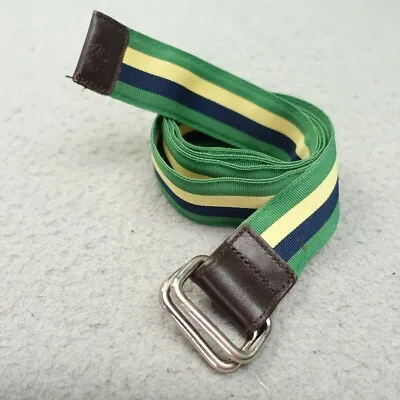 Vintage Ribbon Belt Navy Blue Green Blue Yellow Stripe Adjustable D Ring 36 AE • $15.87