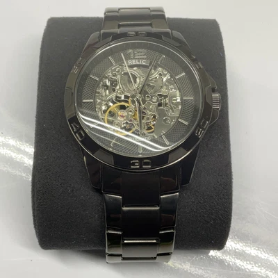 $34.99 • Buy Relic ZR11853 Gunmetal Automatic Skeleton Watch 7 1/2 Inches Bracelet