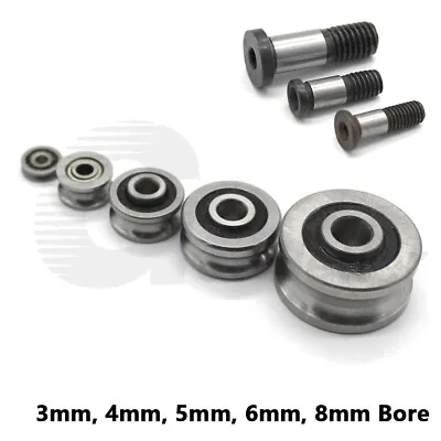 V/U Grooved Wire Guide Pulley Wheel Steel Rollers Ball Bearings Bore 3/4/5/6/8mm • £4.50