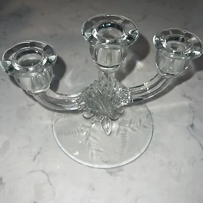 Vintage Fostoria Crystal Candelabra 3 Candle Etched Baroque Flame. Rare 1930’s. • $35.99