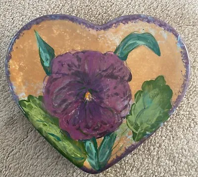 LESAL Ceramics Lisa Lindberg Van Nortwick Heart Plate Pansy • $14