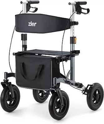 Zler Mobility Aids Rollator Walker With Seat & Backrest 10  Large Wheel 300lbs • $178.99