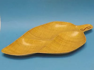 Vintage Huge Atomic Era  Abaca Three Part Leaf Tray By Grainware * Usa * 18  • $34.99