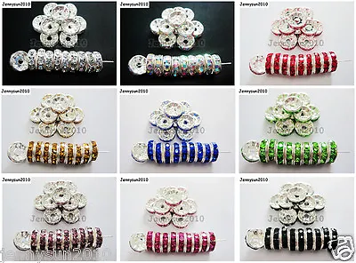 100p Czech Crystal Rhinestone Silver Rondelle Spacer Beads 4mm 5mm 6mm 8mm 10mm  • $3.03