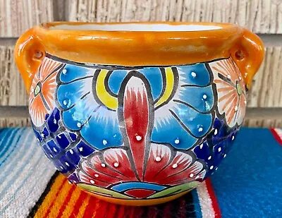 Mexican Ceramic Flower Pot Planter Folk Art Pottery Handmade Talavera #2 • $39.98