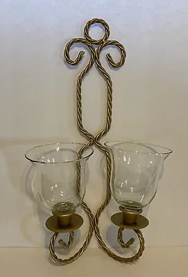 Vintage Home Interiors Pair Gold Metal Twisted Rope Candle Holders Wall Sconces • £24.05
