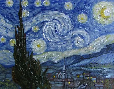 Vincent Van Gogh Starry Night Repro Quality Hand Painted Oil Painting 12x16in • $58.95