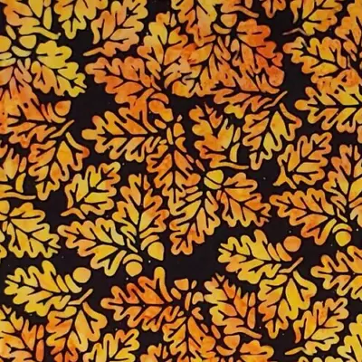 Fall Oak Leaves BATIK Fabric Orange Yellow Black All Cotton 1/2 YARD • $5.99