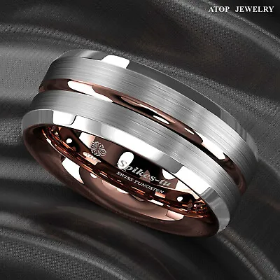 8/6mm ATOP Tungsten Carbide Ring Silver Stripe Comfit Wedding Band Men Women • $15.69