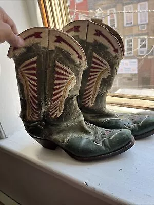 Vintage Stewart Romero American Indian Leather Cowboy Boots From The 1940’s. • $7500