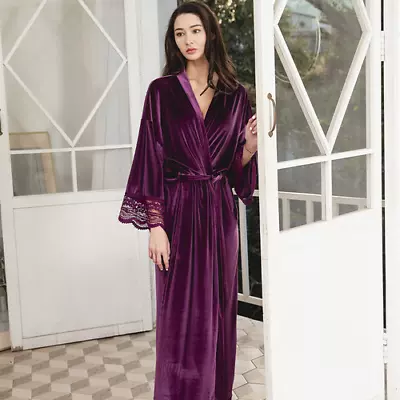 2021 Long Velvet Robe Lace Robe Party Velvet Robe Home Top Hot • $89.67