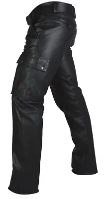 Men's Real Cowhide Leather Cargo Pants Bikers Pants With Cargo Pockets • $115