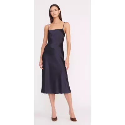 Staud Womens Size Medium Satin Slip Midi Dress Black Hourglass Sleeveless • $29.99