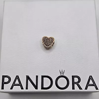 Genuine Pandora Rose Gold Beaded Filigree Heart Charm ALE R #781811 • £24