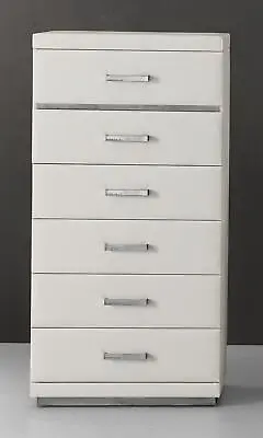 Leather Sideboard Chest Of Six Drawers Cabinets Cupboard Tall White Colour Wood • £1233.08